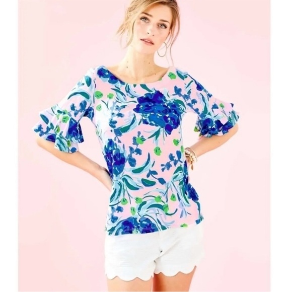 Lilly Pulitzer Tops - Lilly Pulitzer Lula Top Pink Tropics Sweet Pea Size Medium